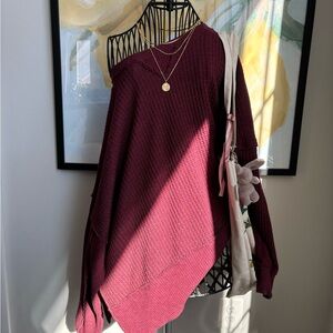 American Eagle Outfitters Off-the-Shoulder Maroon Knit Sweater